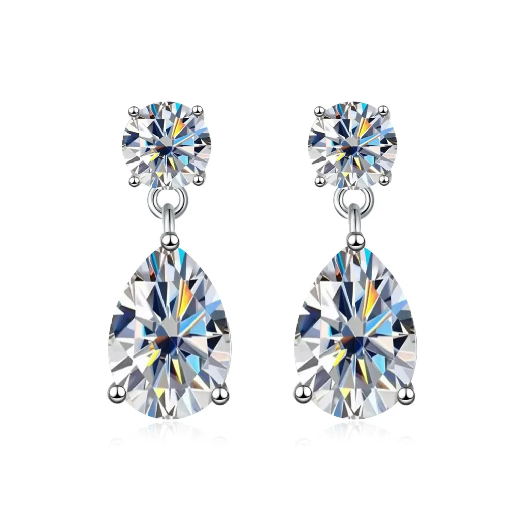 Sterling Silver Moissanite Teardrop Earrings Aurora