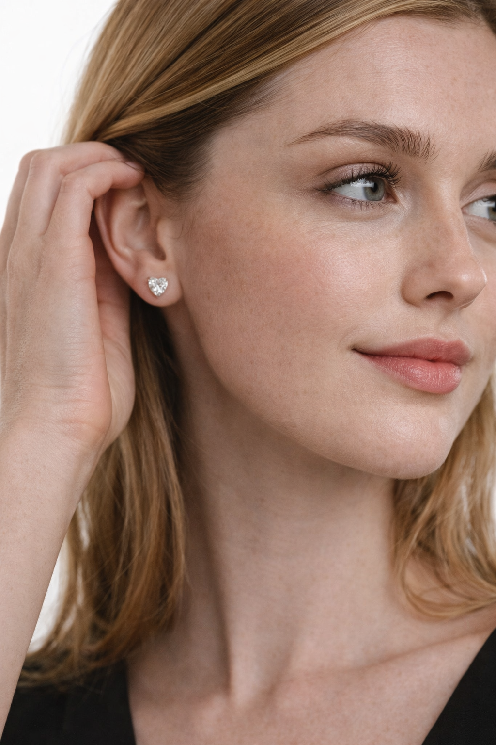 Luna Sterling Silver Heart Stud Earrings - Image 2