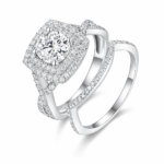 Moissanite Halo Bridal Ring Set – 1 Carat Cushion