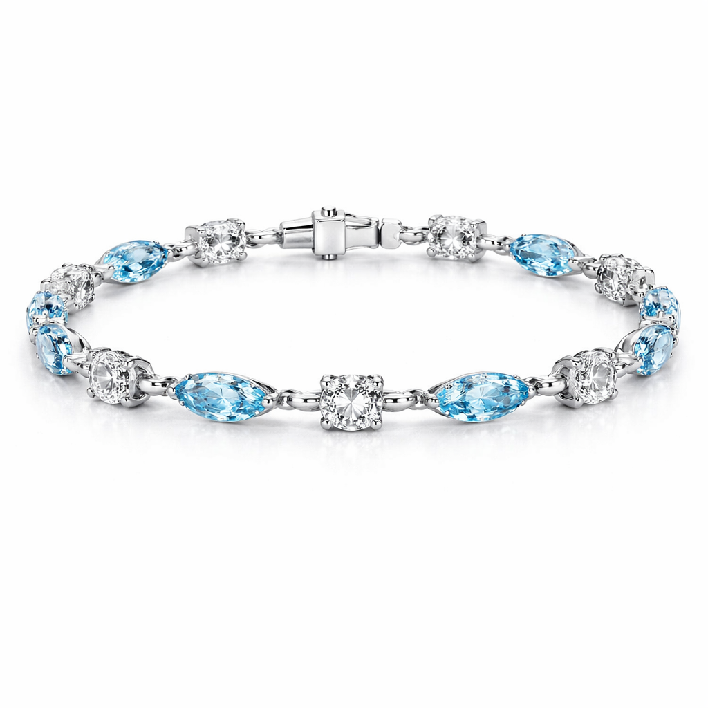 Azure Muse Bracelet in S925 sterling silver with blue zircon stones and platinum finish