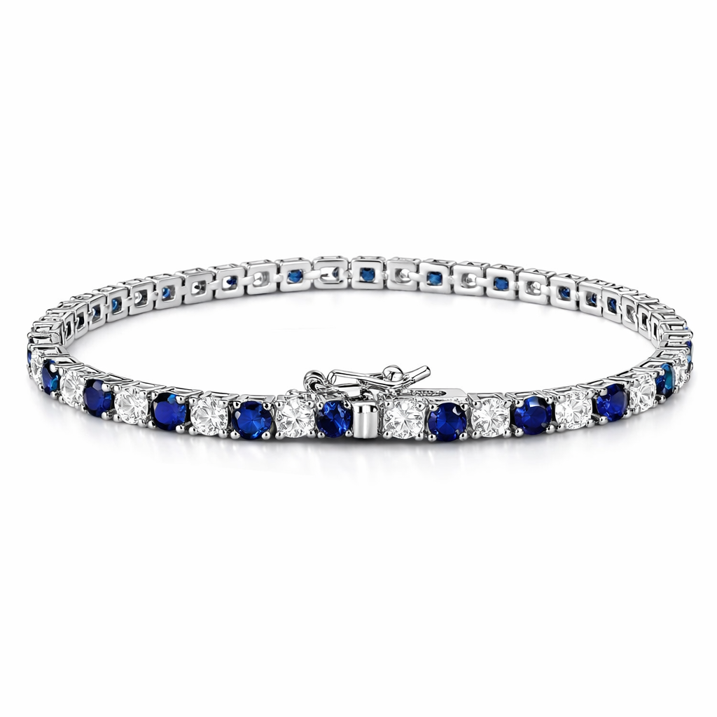 blue and white tennis bracelet in S925 sterling silver with high-grade zircon stones