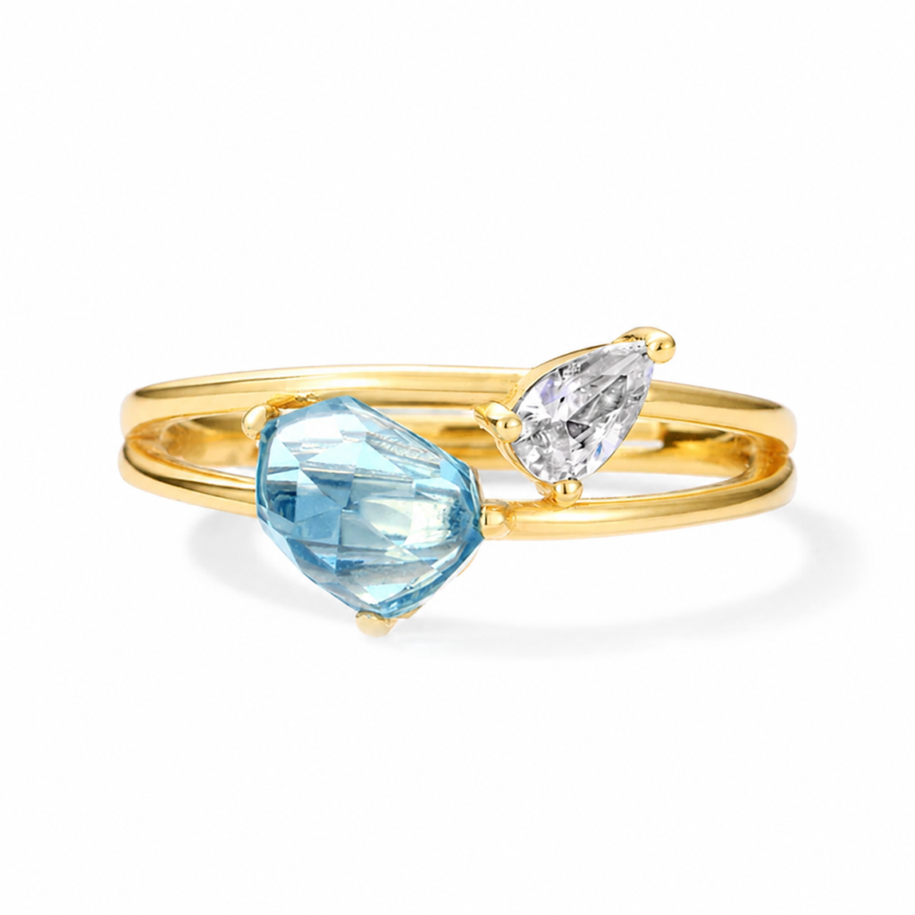Aurora London Blue Topaz Dual Stone Ring