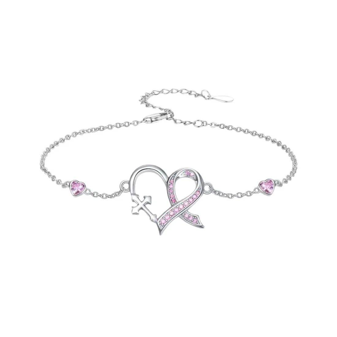 holy communion bracelet in S925 sterling silver with heart and cross motif