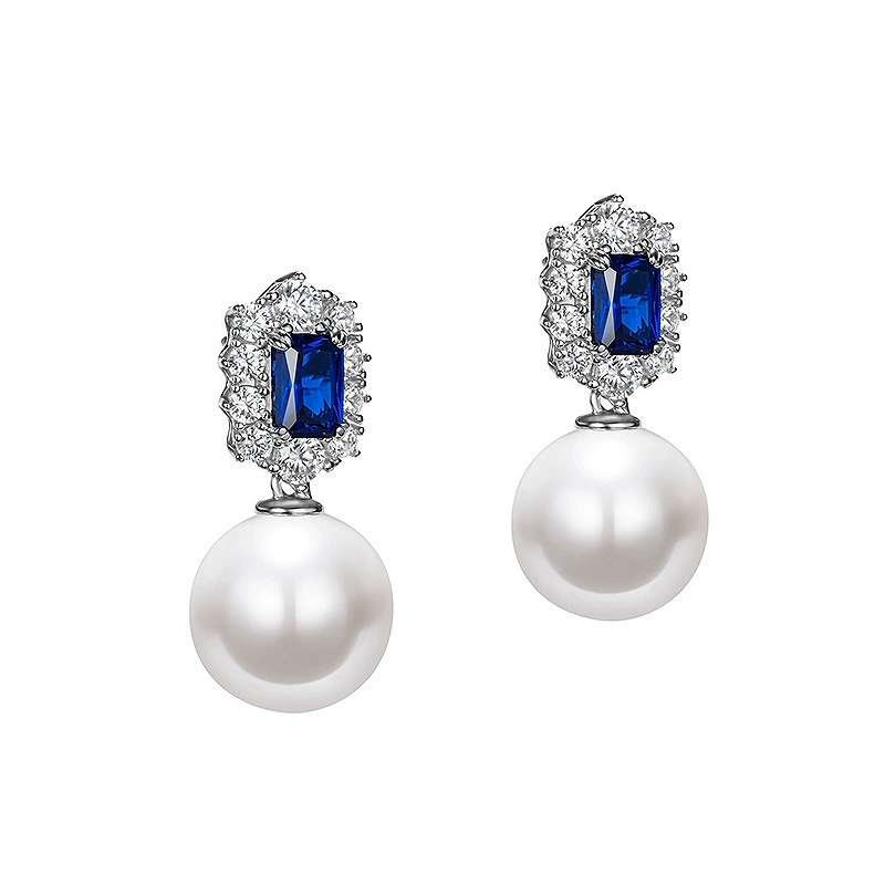 royal blue pearl drop earrings celestia 925 silver