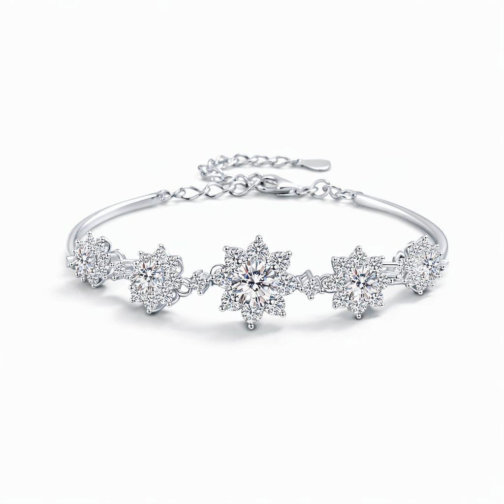moissanite snowflake bracelet in S925 sterling silver polished finish