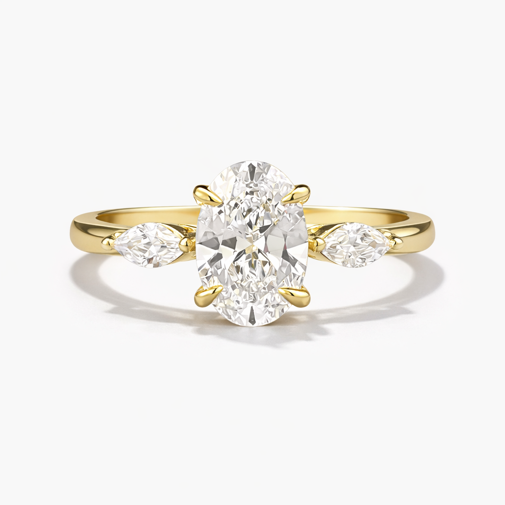 oval moissanite ring seraphina three stone gold plated sterling silver